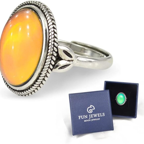 Vintage Style Antique Silver Plating Brass Oval Stone Color Change Mood Ring Siz - Picture 7 of 8